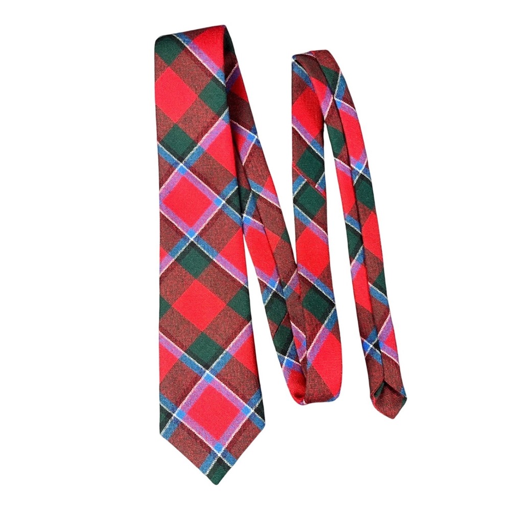 Ingles Buchan Red Plaid Tartan Wool Tie Made in Scotland Pure New Wool